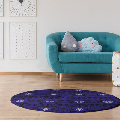 East Urban Home Round Football Baroque Pattern Damask Purple Area Rug