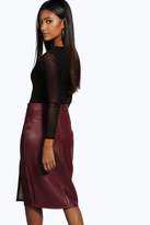 Thumbnail for your product : boohoo Heidi Side Split Leather Look Midi Skirt