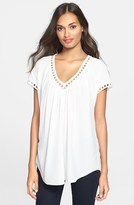 Thumbnail for your product : Rebecca Taylor Embroidered Circle V-Neck Top