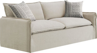 Everly Quinn Upendo Pattern Fabric, Beige Yakety Yak Sand & Beige Linen Sofa w/2 Toss Pillows