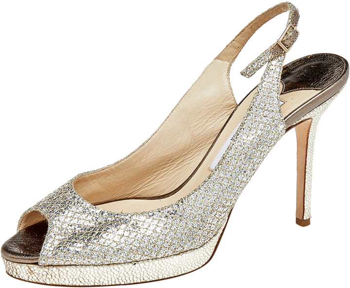 glitter peep toe pumps