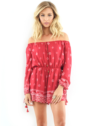 The Jetset Diaries Fuego Romper in Red Robe Print