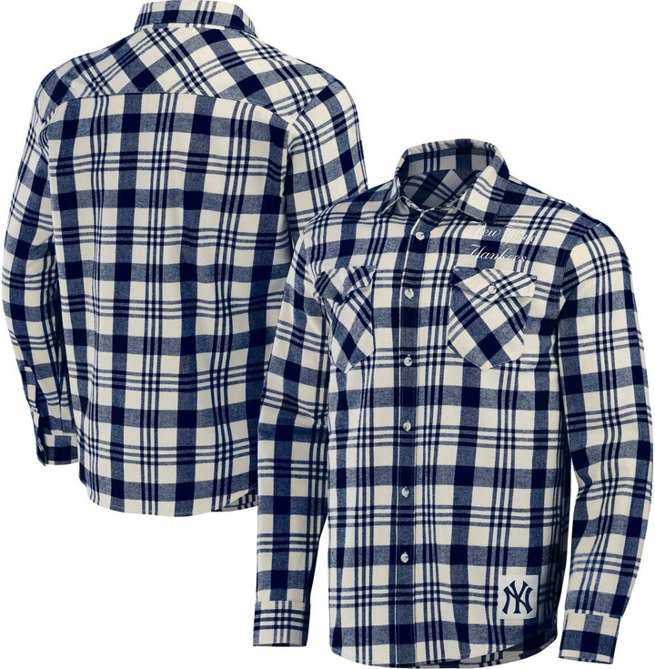 Fanatics Men's Darius Rucker Collection By Navy New York Yankees Plaid Flannel Button-Up Shirt