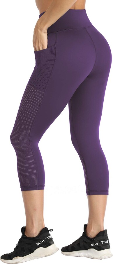 RAYPOSE Women Leggings High Waist with Pockets 3/4 Length Yoga Workout  Sports Running Cropped Pants Tummy Control(Dark Purple - ShopStyle  Activewear Trousers