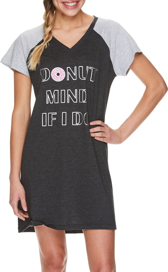 Sleep & Co. Women’s V-neck Cotton Short Sleeve Lounge Pajama Night Shirt with Metallic Print