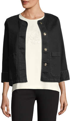 Joan Vass 3/4-Sleeve Denim Jacket, Plus Size