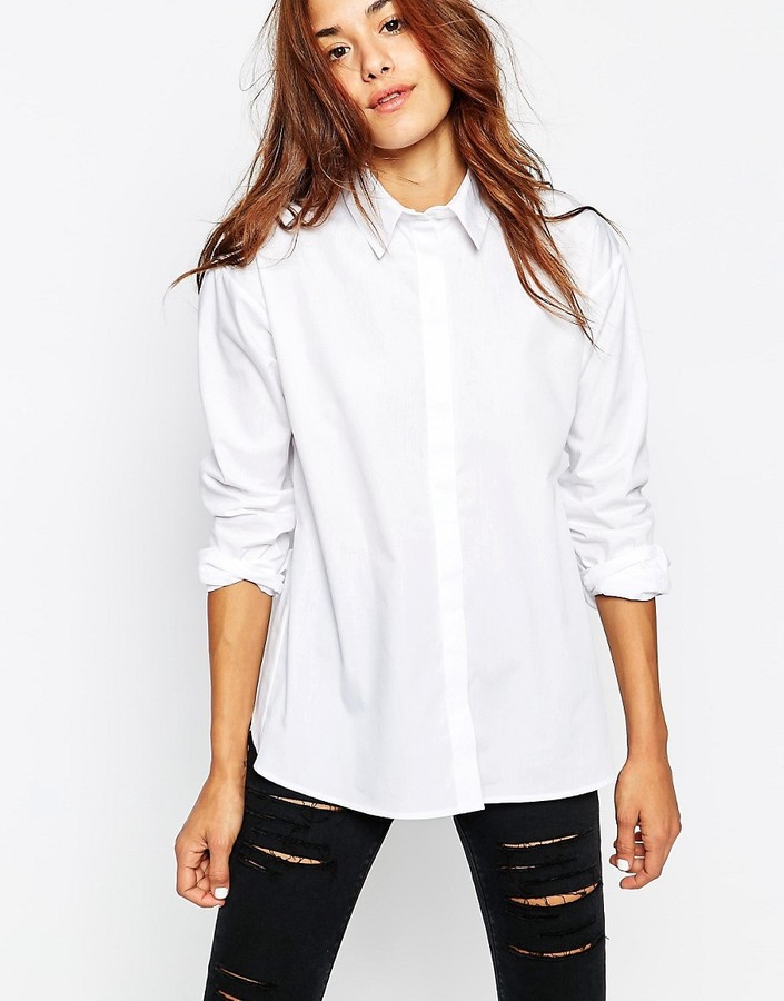 ASOS Open Back White Shirt - ShopStyle Long Sleeve Tops