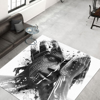 kayra export Chic Non Woven Soft Printed Rug Featuring an Intricate Floral and Geometric Design for a Sophisticated Home Decor Touch