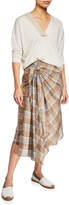 Thumbnail for your product : Brunello Cucinelli Plaid Cotton-Silk Wrap Skirt