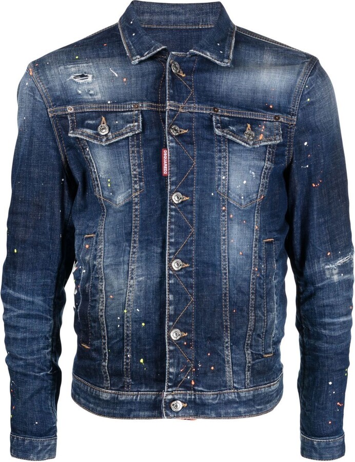 DSQUARED2 Blue Paint Splatter Denim Jacket ShopStyle