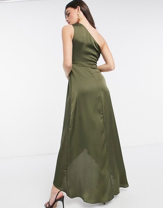 TFNC Bridesmaid one shoulder maxi dress in green