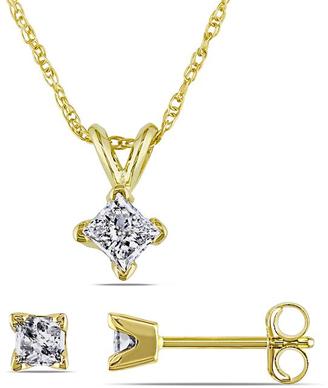 Julie Leah 2/3 CT TW Diamond 14K Gold Solitaire Necklace and Stud Earrings Set
