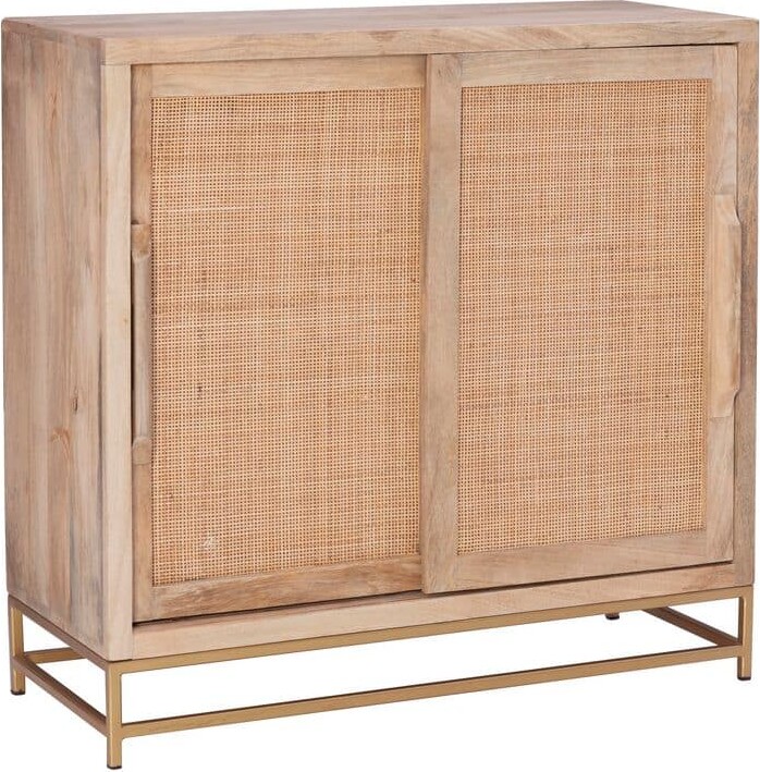 Casper Natural Rattan Cabinet Two Sliding Doors and Gold Legs