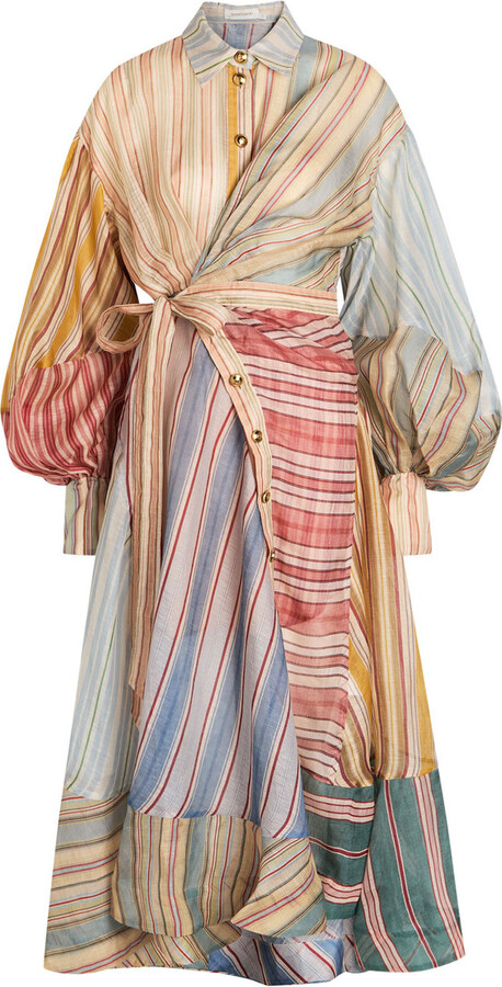 Zimmermann Rebellion Striped Linen and Silk-blend Midi Shirt Dress