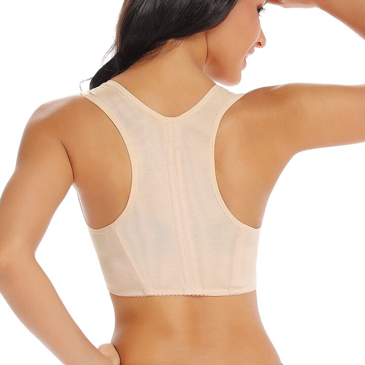Women Corset Body Shaper Front Closure Bra Compression Posture Corrector  Crop Top With Breast Support Band Posture Shape size L Color Beige