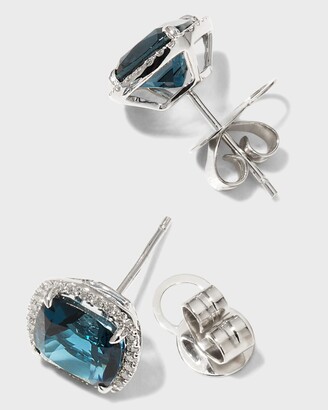Frederic Sage 18K White Gold London Blue Topaz Diamond Halo Stud Earrings