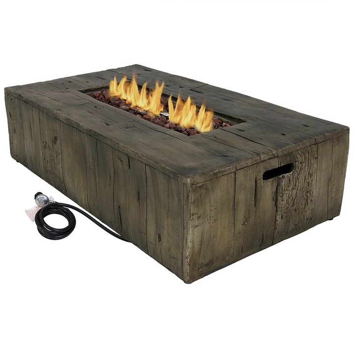 Sunnydaze Rustic Faux Wood Propane Gas Fire Pit Table W/ Cover & Lava Rocks  - ShopStyle
