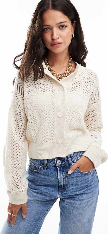 Crew Neck Cardigan Asos Crop Cardigan ASOS DESIGN Chevron Knitted
