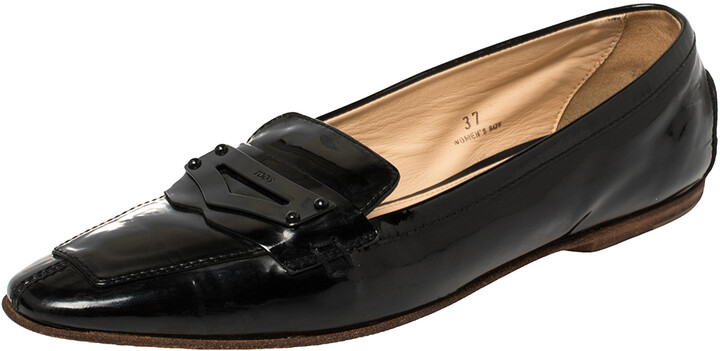 Tod's Black Patent Leather Penny Loafers Size 37