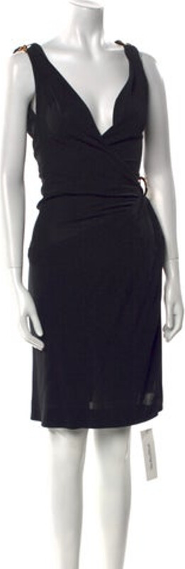 Saint Laurent Rive Gauche Wrap Dress Vintage From the Cruise 1993 Collection by Black Sleeveless with V-Neck