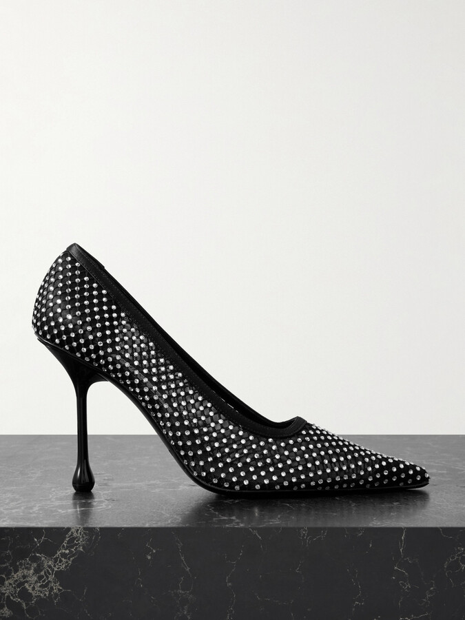 Jimmy Choo Ixia 95 Crystal-embellished Satin And Mesh Point-toe Pumps - Black