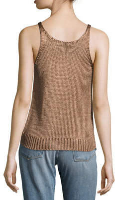Vince Cable-Knit Silk Crop Tank Top