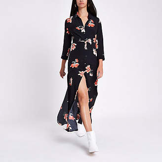 River Island Womens Black floral print shirt maxi dress