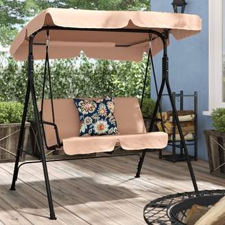 Winston Porter Priory Patio Loveseat Canopy Hammock Porch Swing with Stand Cushion