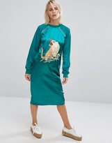 Thumbnail for your product : ASOS Satin Front Dress With Tiger Embroidery