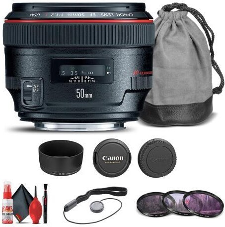 Canon EF 50mm f/1.2L USM Lens (1257B002) + Filter Kit + Cap Keeper Base Bundle