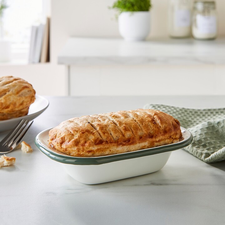 Dunelm Cream with Sage Trim Enamel Pie Dish 16cm x 12cm