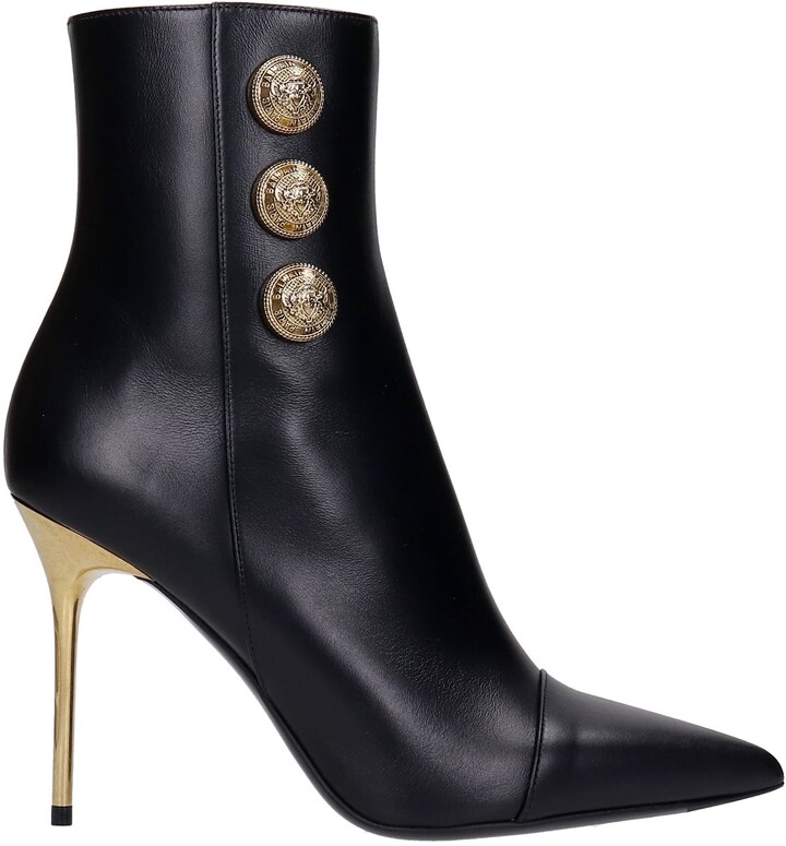 Balmain Roni High Heels Ankle Boots In Black Leather - ShopStyle