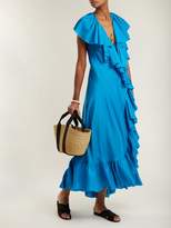 Thumbnail for your product : Loup Charmant Callela Ruffled Silk Wrap Dress - Womens - Blue