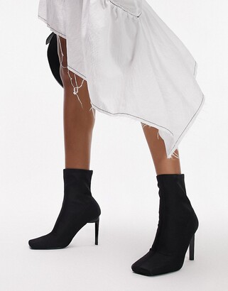 Topshop Tia high heeled sock boots in black - ShopStyle