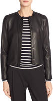 Thumbnail for your product : Vince Leather Collarless Zip-Front Jacket, Black