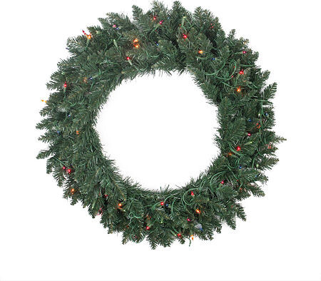 NORTHLIGHT Pre-Lit Traditional Pine Artificial Christmas Wreath - 30-Inch Multi Lights
