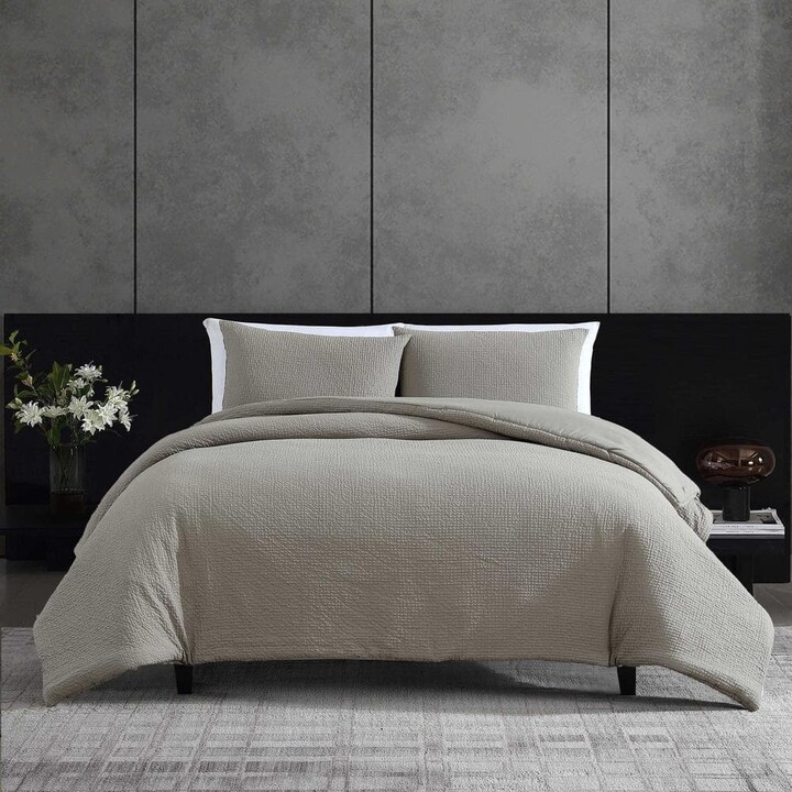 Vera Wang Puckered Texture 3-Piece Grey Cotton Blend Queen Duvet Cover Set