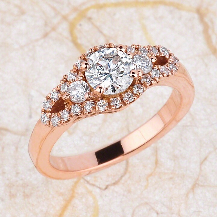 Etsy Diamond Engagement Ring Rose Gold, Round Cut Halo Gold
