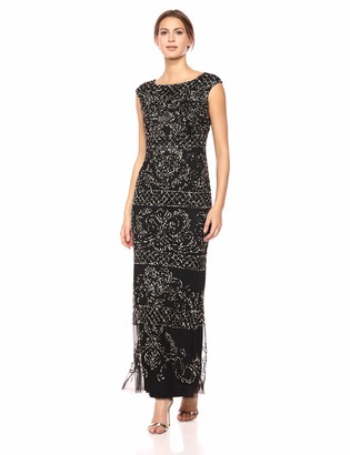 Adrianna Papell Women's Extended Shoulder Modified Mermaid Dress with Beaded Pattern