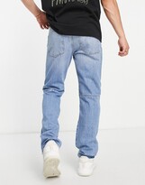 Thumbnail for your product : ASOS DESIGN original fit jeans in mid wash blue with biker detail and zipped hem