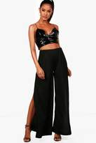 Thumbnail for your product : boohoo Side Split Crepe Wide Leg Trousers
