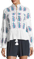 Thumbnail for your product : Figue Adeline Long-Sleeve Floral-Embroidered Cotton Voile Top