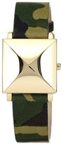 Thumbnail for your product : Vince Camuto Women's Gold-Tone Pyramid Case Cover and Camouflage Leather Strap Watch 28mm VC-5138CHCA