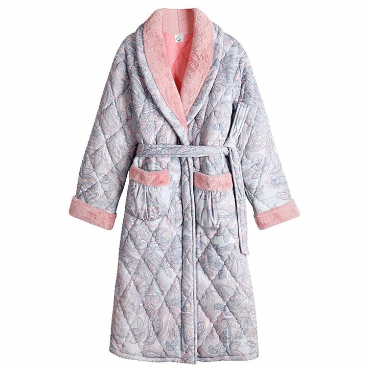 Damaioness Housecoat Loungewear Bathrobe Ladies Luxurious Dressing Gown  Warm Quilted Nightgown - ShopStyle Nightdresses