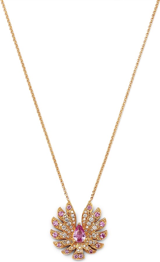 Bloomingdale's Fine Collection Pink Sapphire & Diamond Flying Bird Pendant Necklace in 14K Yellow Gold, 16-18