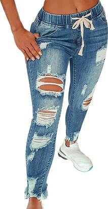 Peuignao High Waisted Jeans Women Skinny Jeans Women Jean Jeggings For Womens Ripped Jeans High Rise Denim Jeans For Women Lady Slim Rip High Waist Jeans Trousers Ladies Pants Oversized Relaxed Jeans Grey 2XL