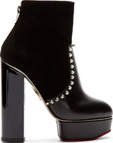 Thumbnail for your product : Charlotte Olympia Black Suede & Leather Studded Platform Valerie Boots