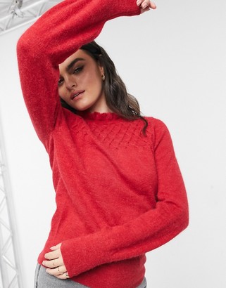 And other stories & honeycomb frill detail jumper in red