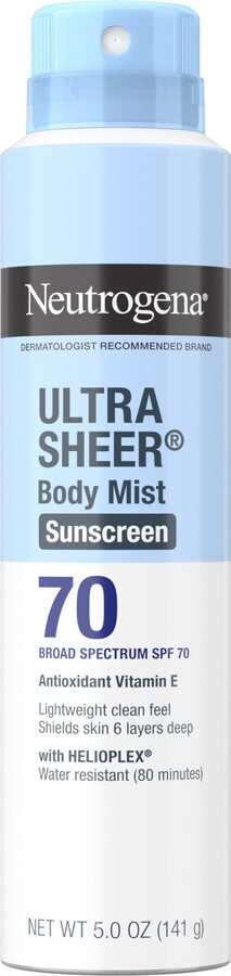 Neutrogena Ultra Sheer SPF 70 Body Sunscreen Spray, Dry-Touch, Sheer Finish Sun Care, 5 oz