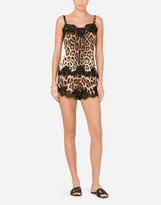 Thumbnail for your product : Dolce & Gabbana Leopard-print satin lingerie shorts with lace